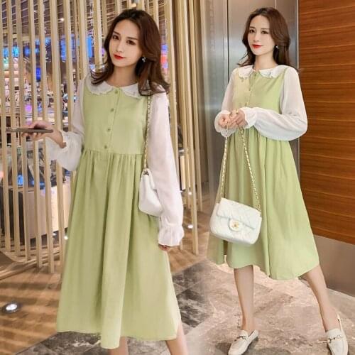 517# Maternity Clothes Spring Autumn Long Sleeves Nursing patchwork Loose Stylish Dress for Pregnant Women Mom Dress