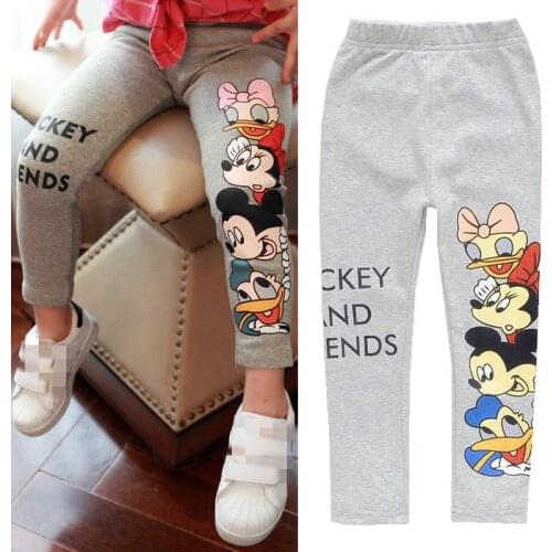 3-7yrs Spring Autumn Girls Leggings Minnie Cotton Long Pants Cartoon Print Baby Girls Pants Elastic Waist Kids Casual Leggings