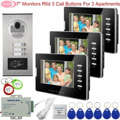7" White/Black for choose 2/3/6 Monitors Video Door Phone Intercom for Apartments Intercom With Video Camera FRID Access Control