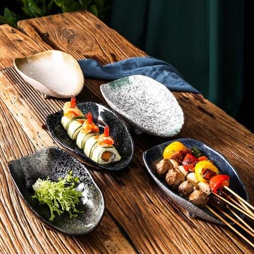 Japanese Tableware Ceramic Oval Cooking Barbecue Plate Household Large Dinner Plate Sushi Dessert Dishes Kitchen Accessories