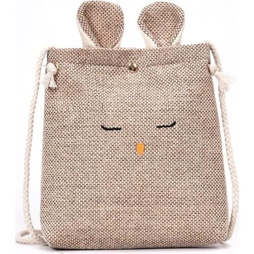 Cartoon Women Linen Straw Bag Bohemian Cute Rabbit Female Bohemian Crossbody Fashion Travel Lady Mini Lovely Shoulder Bag SS3645