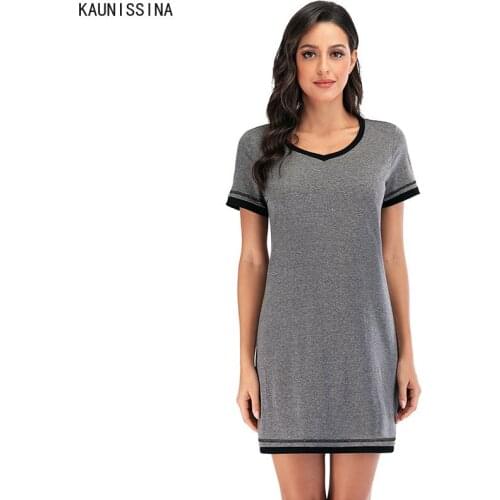 Women Nightgown Casual Nightshirt V-Neck Night Dress Short Sleeve Female Cotton Sleepwear Chemise Night Dress Home Sleepshirts