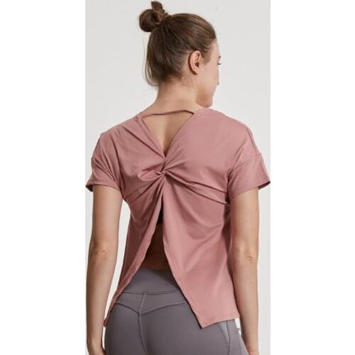 Womens Sexy Yoga Shirts Tie Back Breathable Short Sleeve Gym Fitness Running Jogging T-shirts Summer Quick Drying Workout Tops