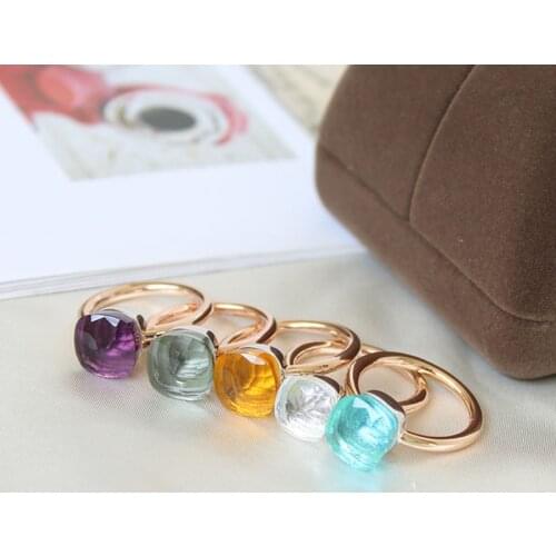 Fashion Womens Finger Jewelry Rose Gold Band Bridal Ring 21 Colors Candy Style Natural Crystal Gemstone Rings