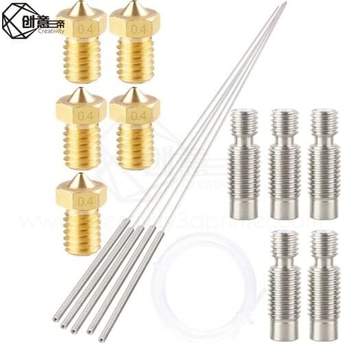0.4mm V5 V6 Brass Extruder Nozzle with Cleaning Needle Print Head 0.4mm Drill 2M PTFE Tube for E3DV6 3D Printer