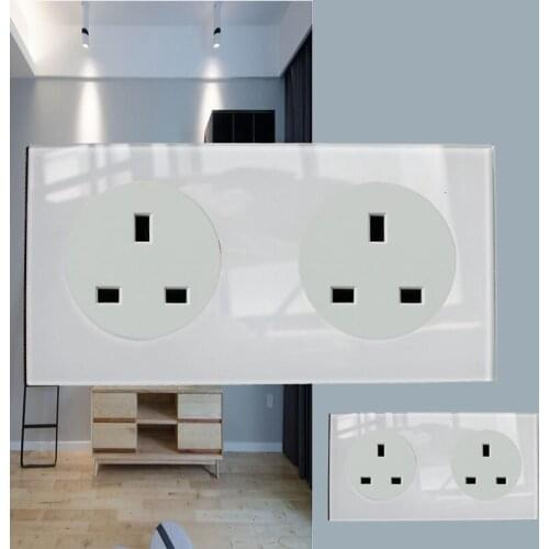 146 Type UK Crystal Tempered Pure Glass Panel 13a Double Eu Standard Wall Power Socket Grounded white