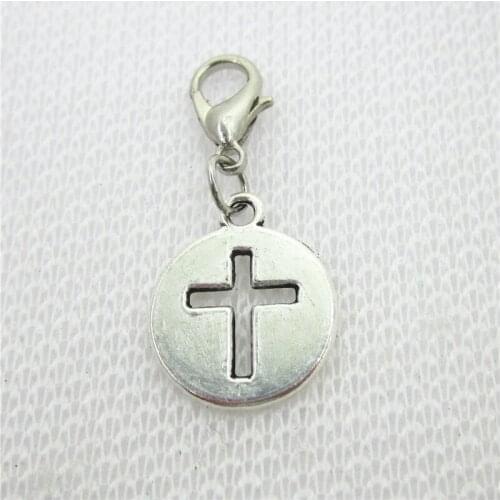 2018 New 50pcs/lot Silver Cross Dangle Charms Lobster Clasp DIY Bracelet Necklace Pendants Jewelry Hanging Charms