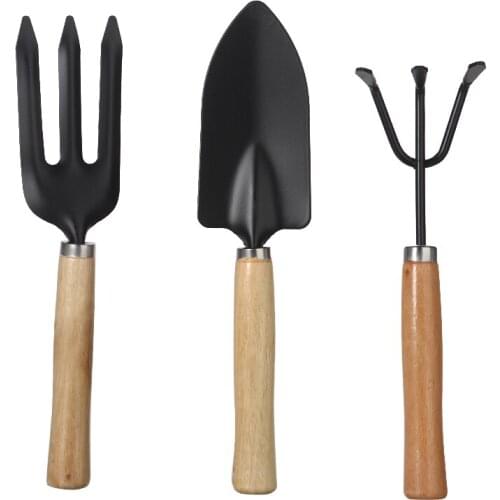 3pcs/set Mini Shovel Rake Set Wooden Handle Metal Head Shovel for Flowers Potted Plants Digging Weeding Loosening Soil