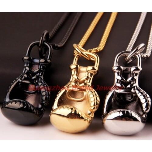 40*24mm 41g Boxing Glove Chain Boxing Match Jewelry 316L Stainless Steel Pendant Mens Boys Gifts Silver Gold Black color