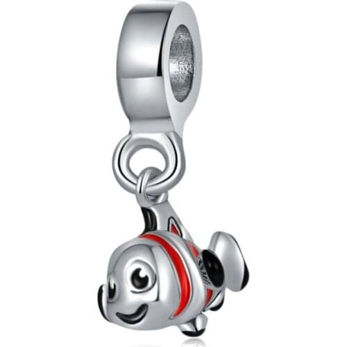 5PCS Silver Color Animal Beads Pendant Enamel Cat Dog Clownfish Mouse Charms Original Fit Bracelets & Bangles DIY Jewelry Making