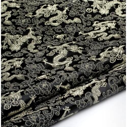 75cm*100cm Brocade fabric cloth dragon brocade costume dress clothing edging decorative fabrics black background gold dragons