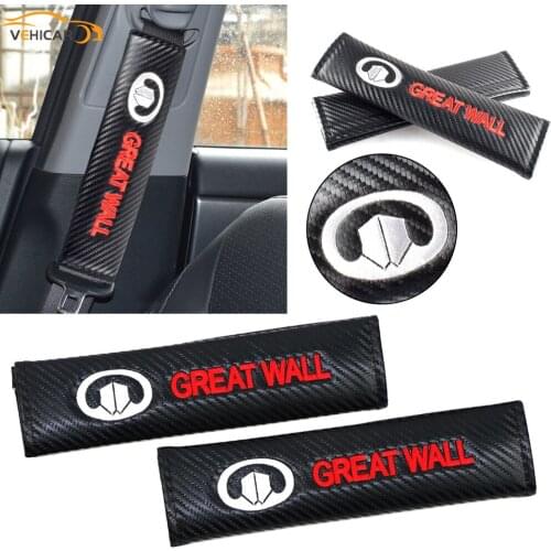 VEHICAR Carbon Fiber Car Safety Belt Cover Pad 2PCS Driver Shoulder Protector GREAT WALL Logo DIY Car Decor Vehicle Accessories