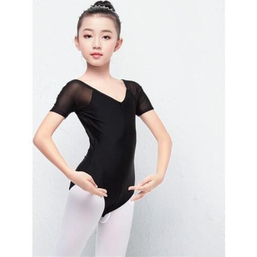 Ballet Leotard Girls Ballerina Costume Black Dance Leotard Backless Bodysuit Top Kids Gymnastics Dance Wear Mesh Splice