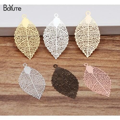 BoYuTe 50Pcs 35*19MM Brass Filigree Leaf Charm 6 Colors Plated Diy Pendant Charms for Jewelry Making