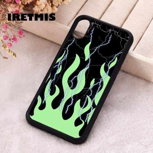 Iretmis 5 5S SE 2020 Phone Cover Case for iPhone 6 6S 7 8 Plus X Xs XR 11 12 Mini Pro Max Rubber Silicone Lightning Green Flames