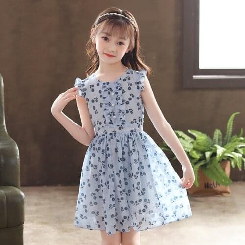 Kids Girls Chiffon dresses 2021 summer New Kids Pink Blue fashion dresses for Big girl costumes 2 5 8 10Year childrens clothing