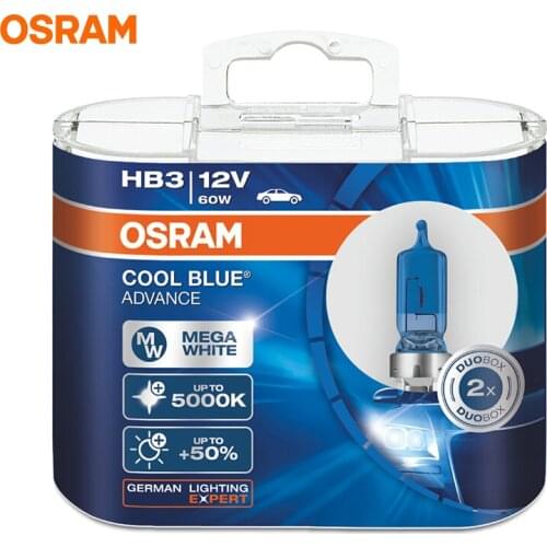 OSRAM 9005 HB3 5000K 12V 60W Cool Blue Advance Halogen Bulbs Xenon White 50% More Light Car Lamps Hi/Lo Beam Pair 9005CBA (2 Pcs