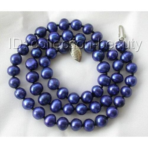 Hot selling ******* stunning 7mm round blue freshwater cultured pearl necklace necklace m78