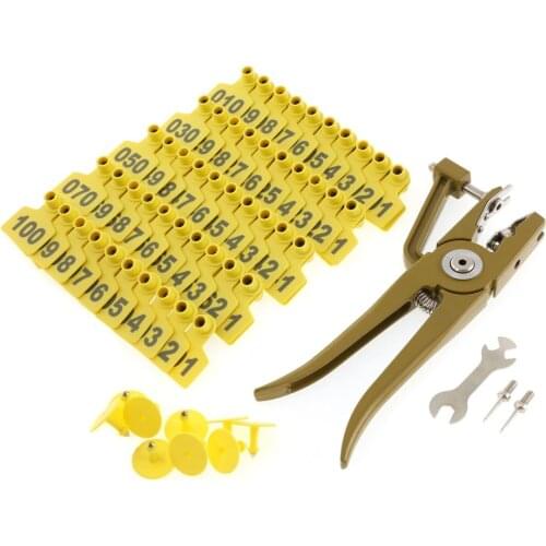 Livestock Identification Numbered Ear Tags for Cattle Pigs Calf Hogs Goat 100 Pcs Animal Plastic TPU Earring Tagger with Plier