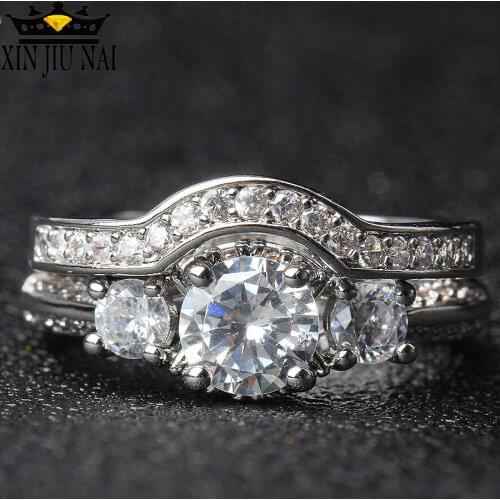 2/PCS 925 anillos Silver Women Engagement Bridal Ring Sets Sona Round Cut juego de Wedding Jewelry silver 925 diamond jewelry