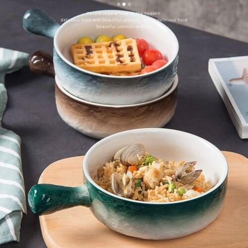 Japanese style ins creative single ear ceramic bowl rice bowl personality household soup bowl salad bowl cheese bowl Nordic tabl