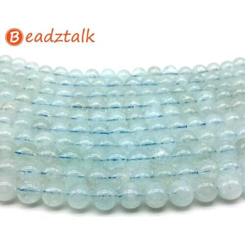 Natural Aquamarines Blue Crystal Round Stone Beads 6 mm 8 mm 10 mm 11 mm Smooth Bead Bracelet Jewelry Not Glass No Dyed Color