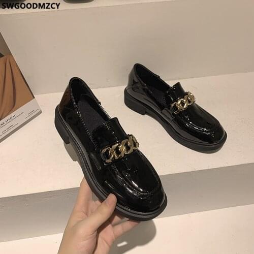 Leather Casual Shoes Chunky Heels Slip on Shoes for Women Barefoot Shoes Loafers Women Patent Leather 2021 Fashion Women Zapatos