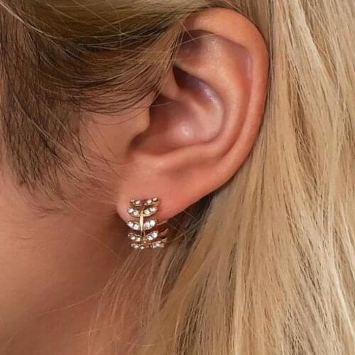 Fashion Earing New Crystal Leaf Earrings Temperament Gold Silver Color Leaf Stud Earrings For Women Metal Earings Jewelry Brinco