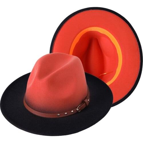 New Fedora Hat gradient hat two-color tie-dye hat ladies felt hat mixed color jazz hat hip-hop hat male Fedora Hat кепка женская