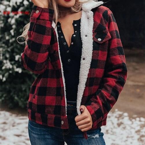 New Winter Plaid Thick Warm Jacket Parkas Women Lambswool Cotton Padded Coat Female 2020 Autumn Fashion Ladies Casual Coats Red