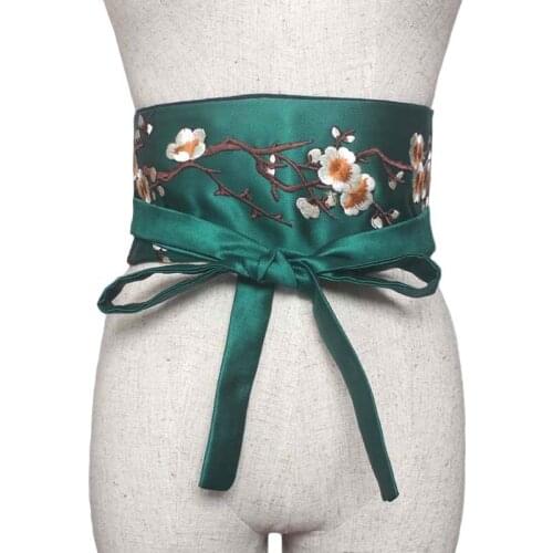 2019 new plum flower embroidery wide belt tassel ethnic wind vintage wide waist Japanese kimono waist sealing length accessories