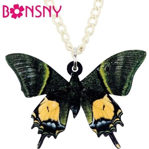 Bonsny Acrylic Golden Kaiserihind Butterfly Necklace Pendant Collar Chain Unique Insect Jewelry For Women Girls Ladies Gifts New