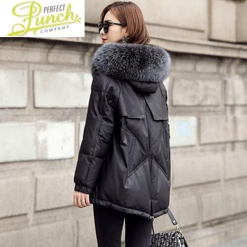 Down 2021 Real Genuine Jacket Women Winter Sheepskin Coat Hooded Korean Plus Size Womens Leather Jackets Loose KJ4620