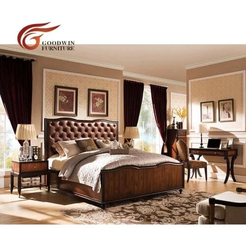 Luxury Liriodendron wood with leather back 1.8M 1.5M king and queen size bed Lit en cuir bois Liriodendron 1,8M 1,5M WA400