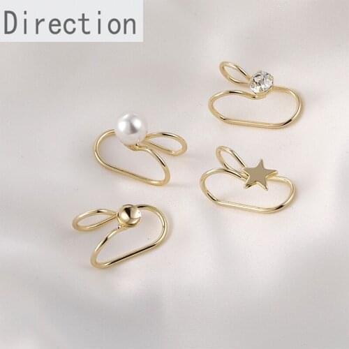 14k Gold covered shining diamond star Earbone clip Korean style pearl imitation pain U-shaped ear clip DIY Earrings accessories