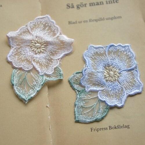 Free shipping (8pcs/lot) Venice sewing boutique light pink,blue shiny silk dress lace applique embroidery lace pattern 051504