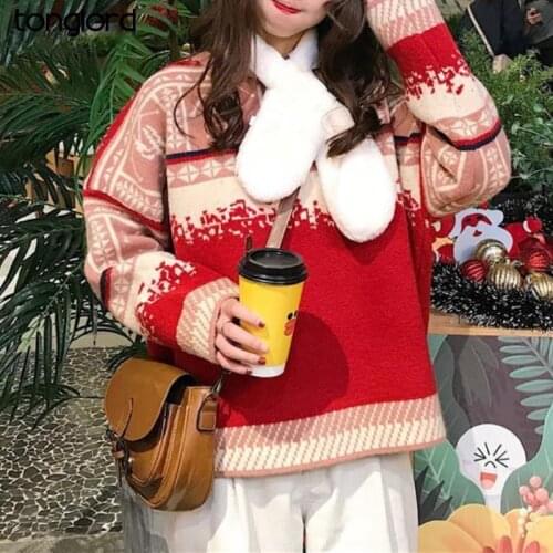 Women Lazy Style Loose Sweater Female Long Sleeve Loose Knitted Tops For Christmas Autumn Winter O-Neck Pullover Outwear Sweater