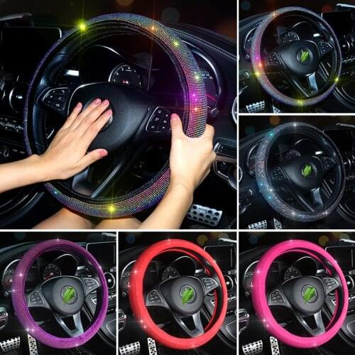Universal Car Steering Wheel Cover Sparking Rhinestones Decoration for Woman Girl Steering Wheel Cute Car Accessories