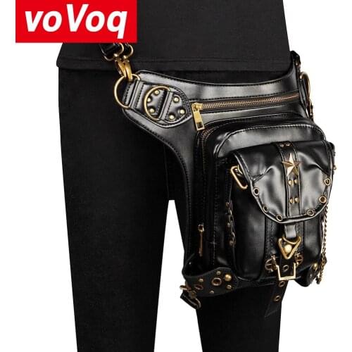 Punk Industrial Retro Style Womens Shoulder Bag Travel Fashion Gothic Messenger Rivet Belt Waist Pack Drop Leg Bag for Men