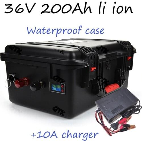 Waterproof 36v 200ah Lithium Ion Batteria 100A BMS Li Ion for 3000W 1500W RV Inverter Scooter Bike Solar Energy EV +10A Charger