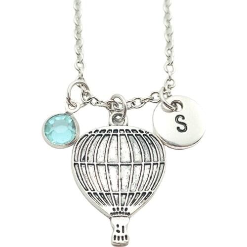 Hot Air Balloon Creative Initial Letter Monogram Birthstone Necklace Fashion Jewelry Women Christmas Gifts Accessories Pendants