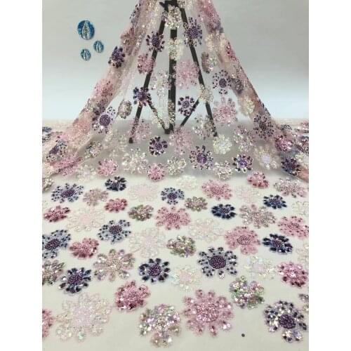 High Quality Lace Fabric Bead Tube Sequin Embroidery Flower French Tulle Mesh DIY Design Sewing Skirt Evening Dress 5 Yards