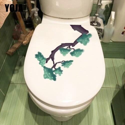 YOJA 21.1*20.9CM Hand Painted Watercolor Pine Tree Toilet Seat Stickers Home Wall Decoration T1-1096