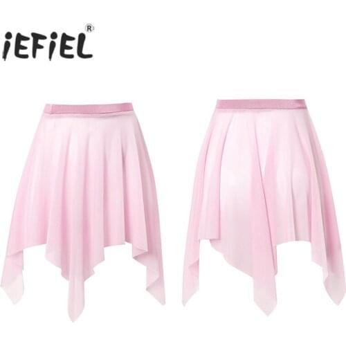 Kids Girls Ballet Dance Chiffon Irregular Skirts Children Kids Modern Lyrical Dance Tulle Skirted Pull-On Wrap Pleated Skirt