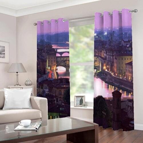 Custom Curtains photo city night scene curtains For the living room bedroom Sunshade Blackout Drapes Sets 2 Panels With Hooks