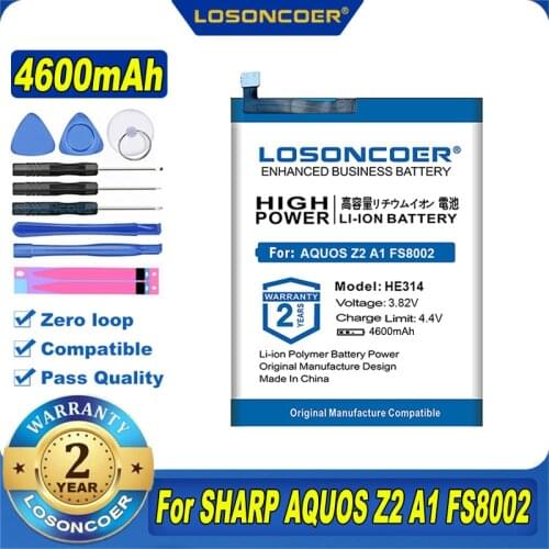 100% Original LOSONCOER 4350mAh HE314 Battery For SHARP AQUOS Z2 A1 FS8002 Phone Free Tools Stickers