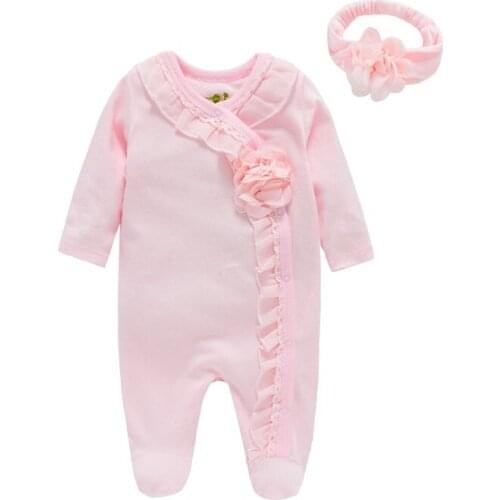Newborn Baby Clothes Bow/Flowers Baby Girls Clothing Set 1 Piece Footed Sleep And Play Fleece Pajamas Infant Girls Clothes