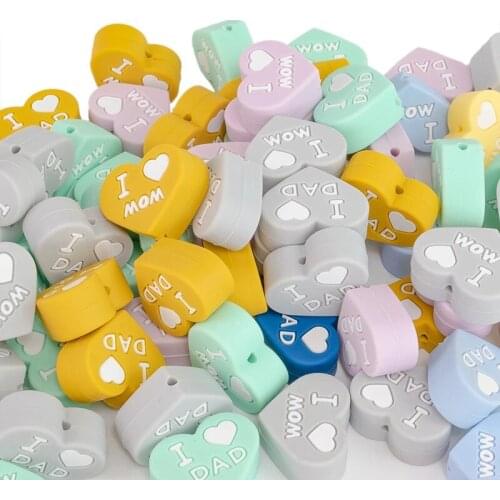 20Pc Silicone Baby Teether Heart Cartoon Biter Toys Silicone Teething Toy Beads Silicone Teether Beads Waldorf Baby Toy