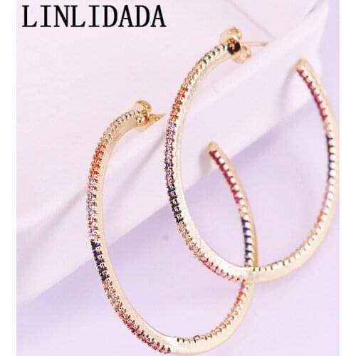 4Pair Gold Color Fashion Jewelry Circle Rainbow CZ Zirconia Studs Earrings For Women Girls