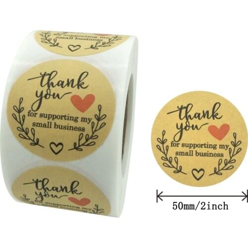500Pcs 3.8CM Kraft Paper Thank You for Supporting my Small Business Stickers Handmade Wrapping Paper Seal Label Gift Stickers